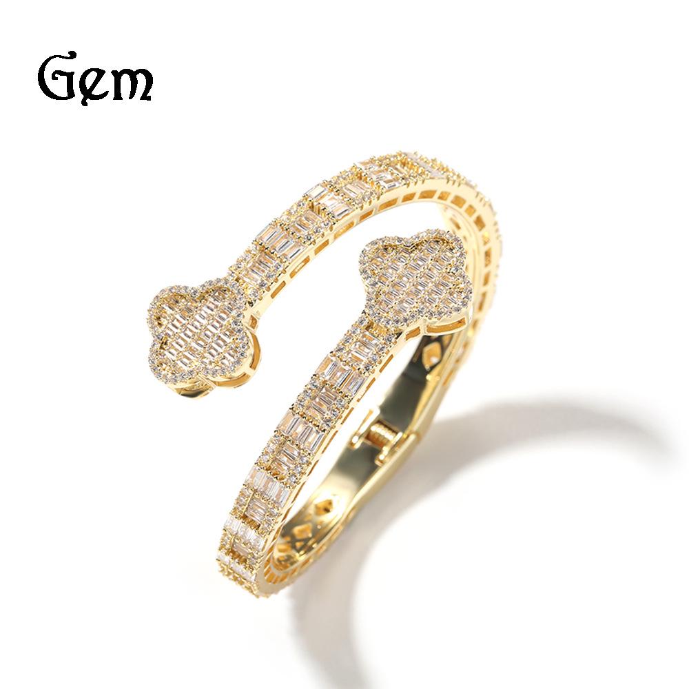 European & American Copper Zircon Four-Leaf Clover Bracelet - High-End Hip Hop Fashion Accessory