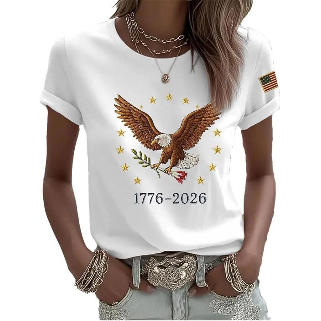 T-shirt à manches courtes et col rond décontracté pour femme avec imprimé