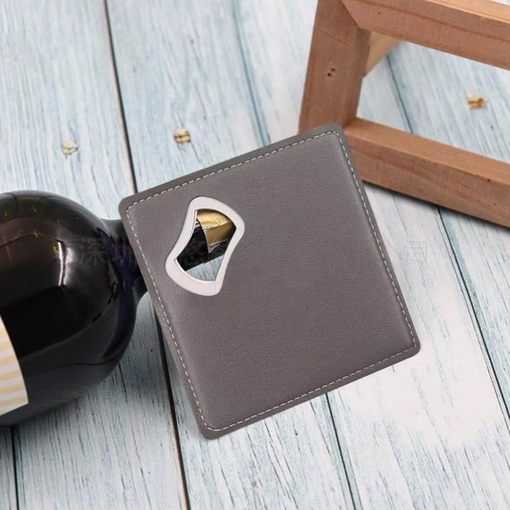 Solid Color Cup Mat PU Leather Bottle Opener Portable Coasters  Gift