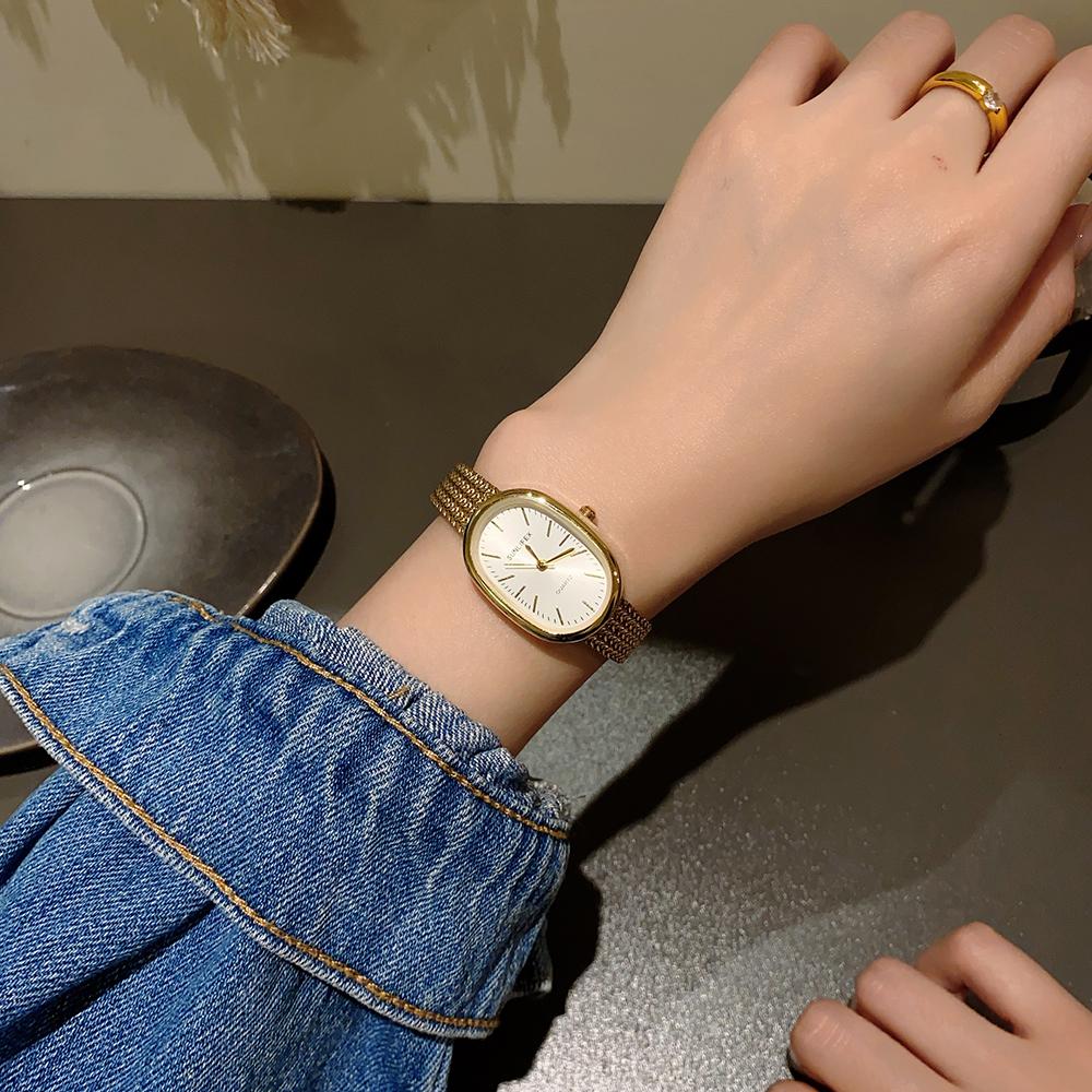 Gold Watches for Women Vintage Bracelet Wrist Watch Luxury Small Ladies Oval Quartz Watch