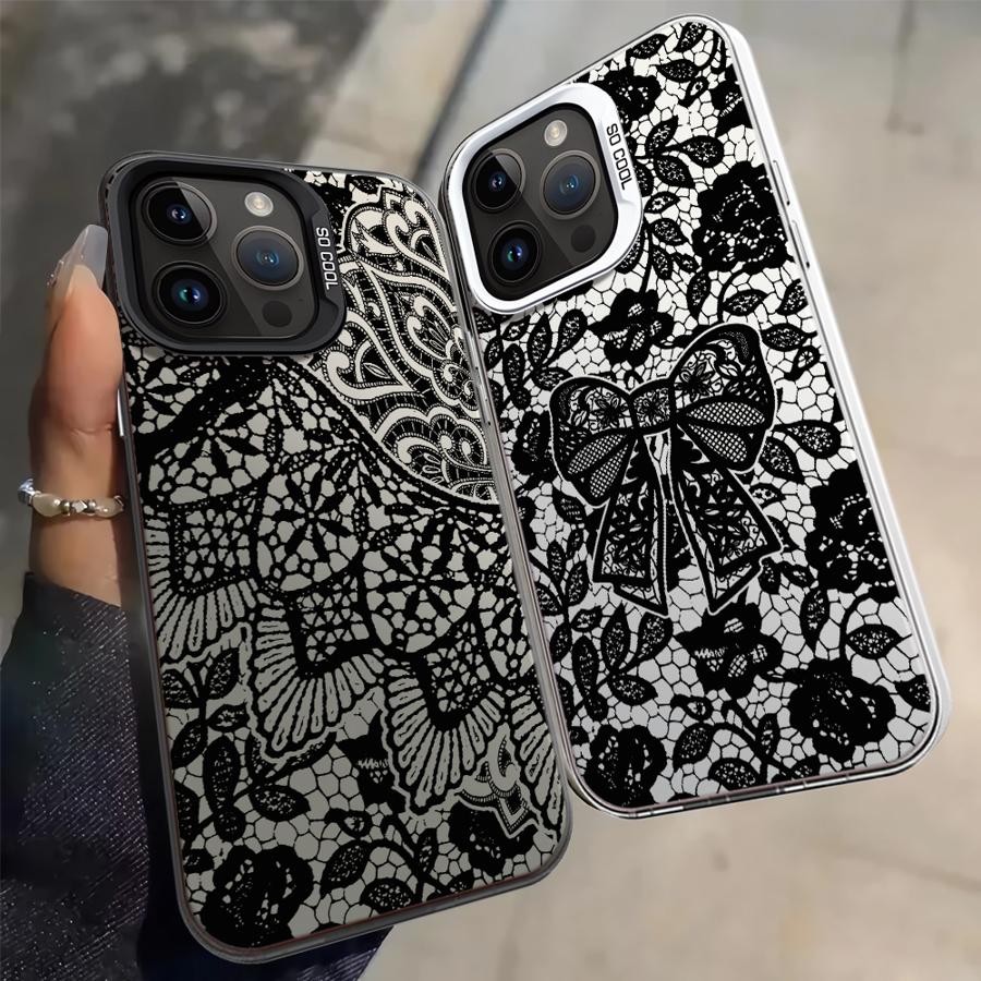Fashion Black Lace Case for iPhone 17 Pro Max 13 Pro Air XR 12 XS 16 15 Plus 14 11 Back Phone Cover