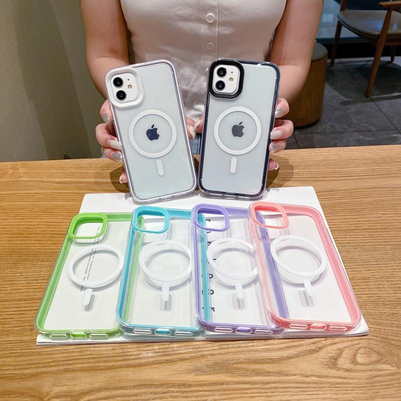 Luxury Transparent Wireless Charging Magsafe Phone Case For iPhone 11 12 13 14 15 Pro Max Magnetic Shockproof Bumper Cover