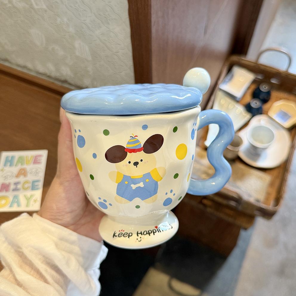 High-value Mug with Lid Spoon, Cute Rabbit Ceramic Cup, Couple Water Cup, Practical Birthday Gift for Girls