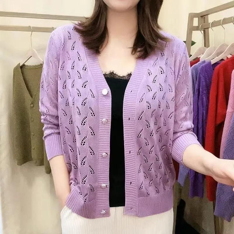 

WTEMPO Женские свободные вязаные кардиганы большого размера с однотонным V-образным вырезом, женские повседневные универсальные кардиганы с длинным рукавом и короткими пуговицами, тонкие кардиганы XXL фиолетовый