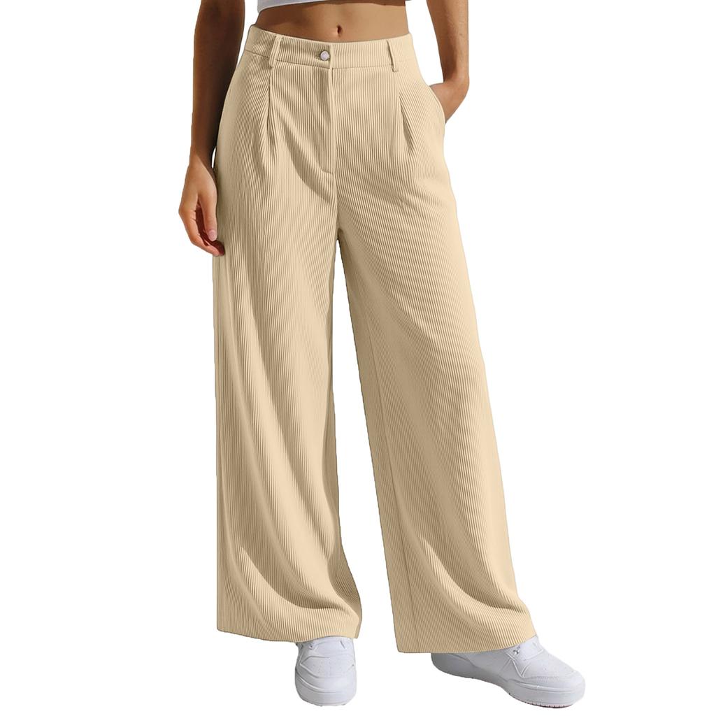 Women's Casual Fashion Color Elastic Waistband Pocket Wide-Leg Straight-Leg Pants