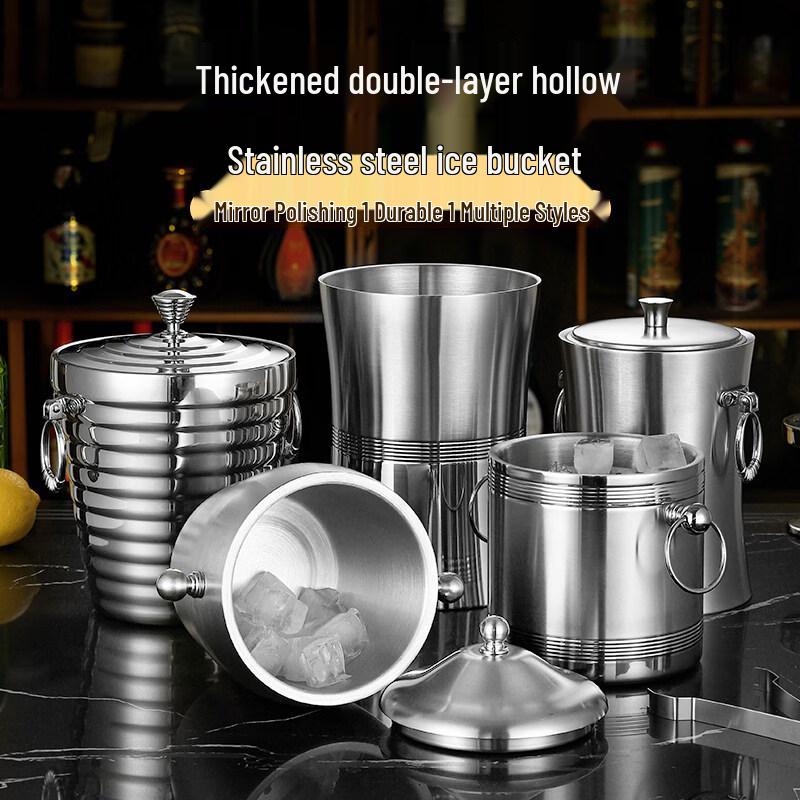 ZISIZ Double-Layer Stainless Steel Insulated Ice Bucket
