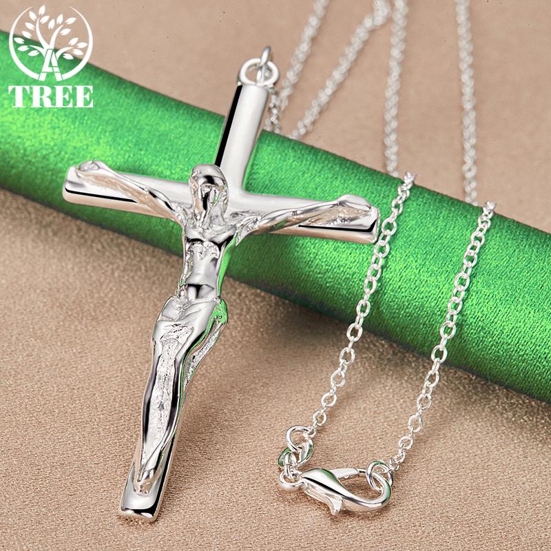 ALITREE 925 Sterling Silver Jesus Cross Pendant Necklace For Women necklaces Fashion Party Birthday Wedding Anniversary Jewelry