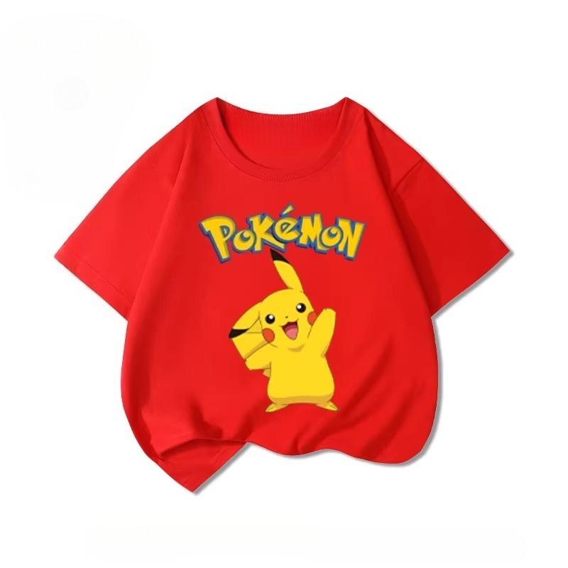 Potdemiel Summer New Pikachu Print Children's T-Shirt, Boys and Girls, Comfortable and Breathable Children's T-Shirt