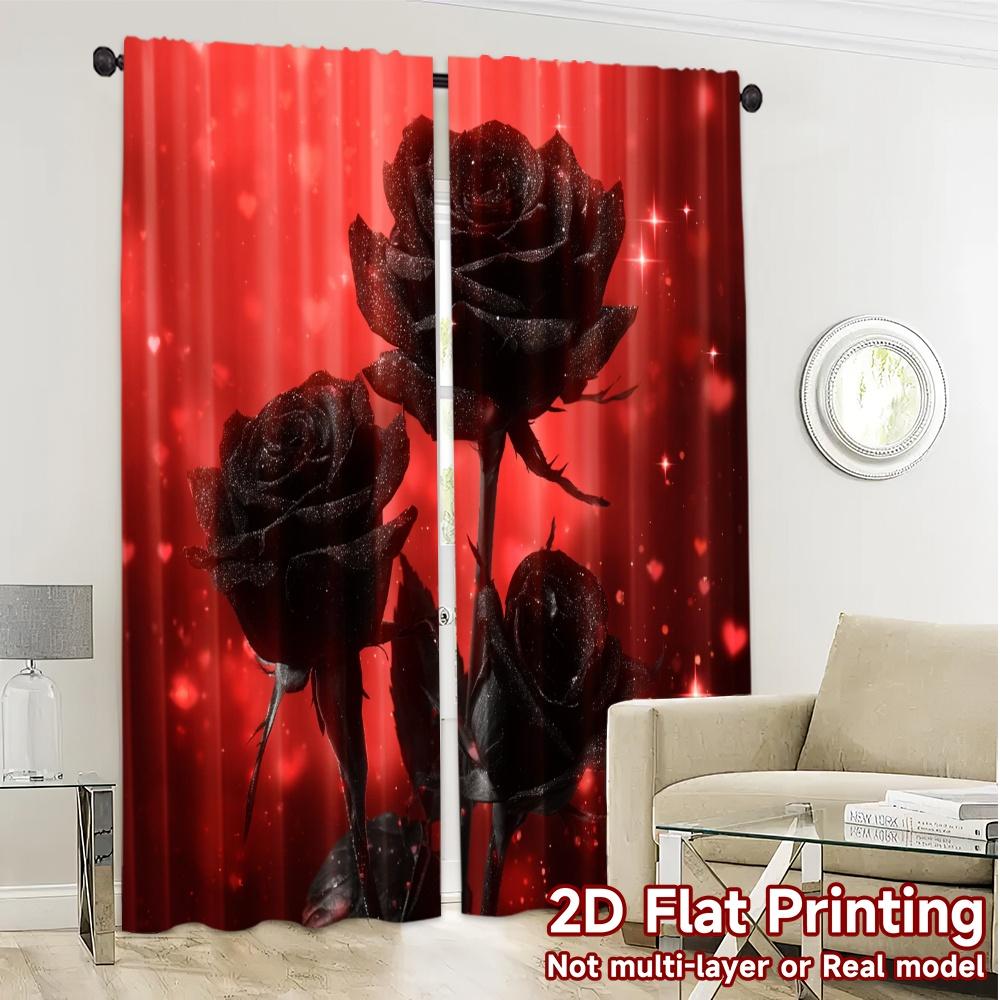 2pcs   2D FLAT PRINTING Curtains (Without Rod) Midnight Roses Modern Fashionable Curtains Versatile Polyester Curtains Thermal