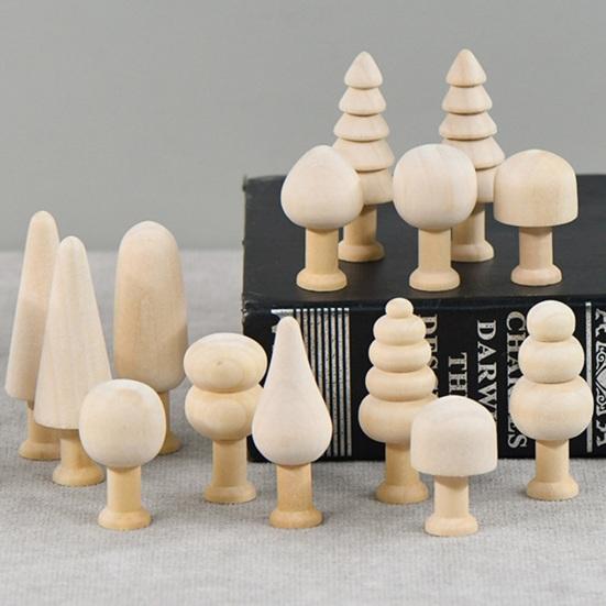 10Pcs/Set Wood Ornaments Multiple Styles No Glitch Eco-friendly Creative Anti-deformation DIY Round Corners Kids Toy Mushroom Ornaments Home