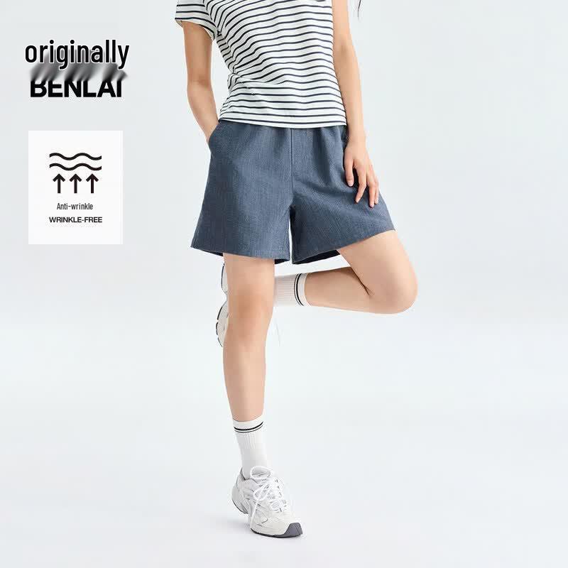 

BENLAI Women s Loose Fit Anti-Wrinkle Denim-Look Shorts L