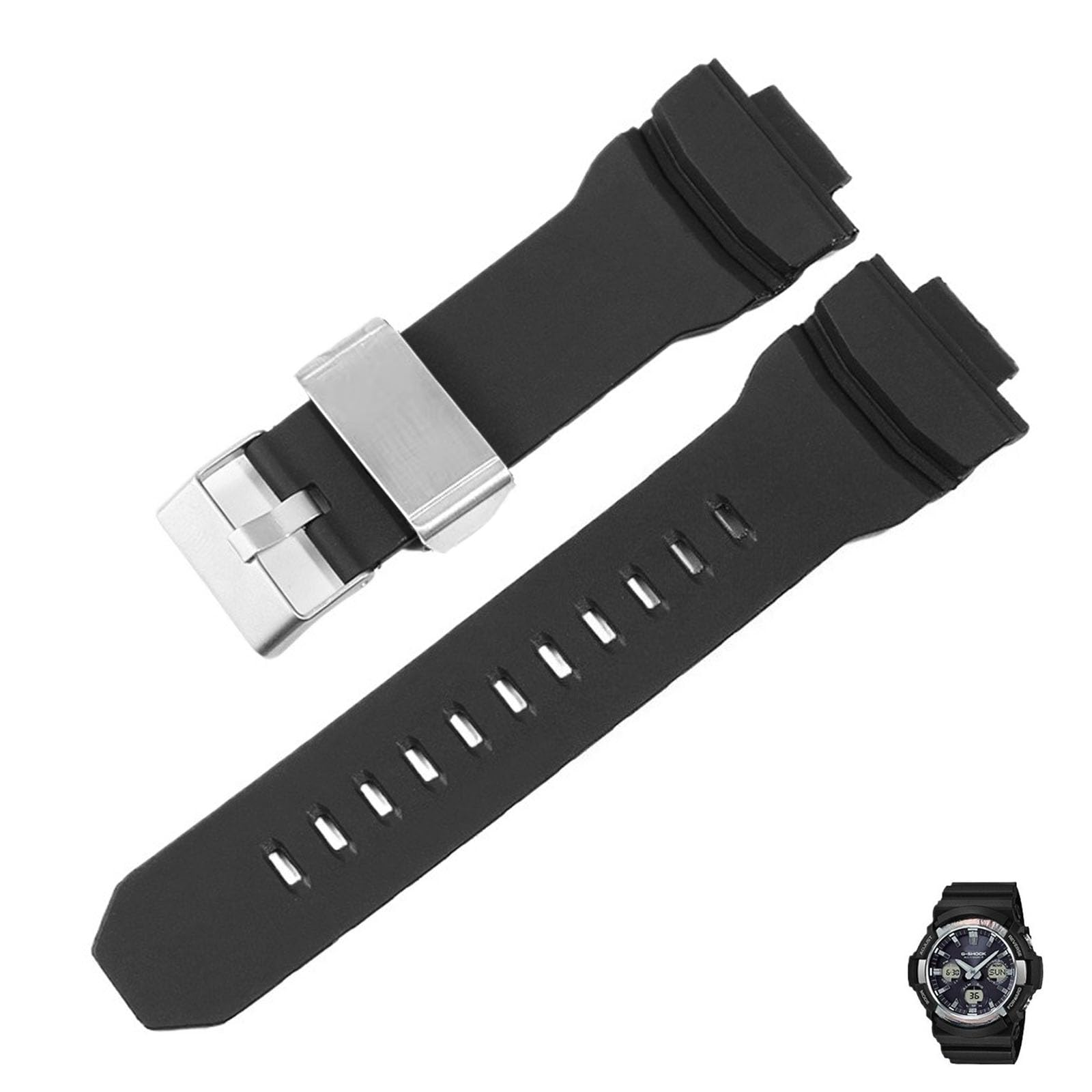 

[Zealbeaty] Resin Silicone Watch Strap Compatible with GA150200300310 GA110400700 GAW-100B 16mm TPU Watch Strap (Black with stainless steel ring)