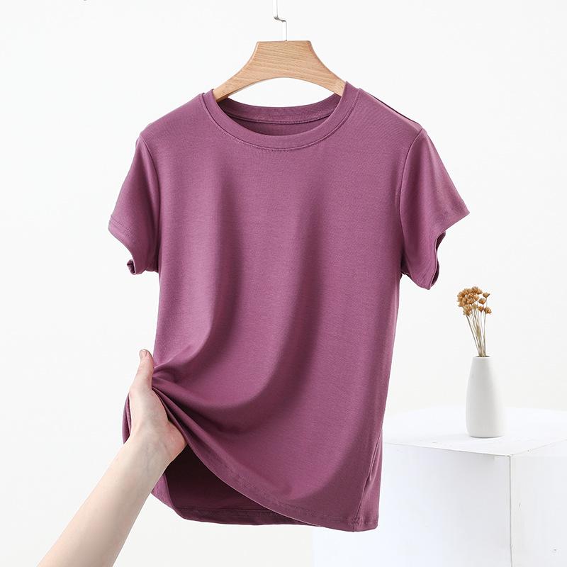 2025 Women's Slim-Fit Short-Sleeve Summer T-Shirt with Straight Shoulders and Round Neck