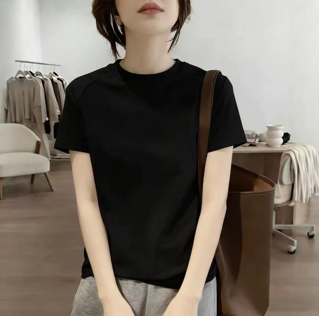 Women Solid Raglan Short Sleeve T‑Shirt Slim Fit Cotton Casual Inner Tops Summer M‑2XL