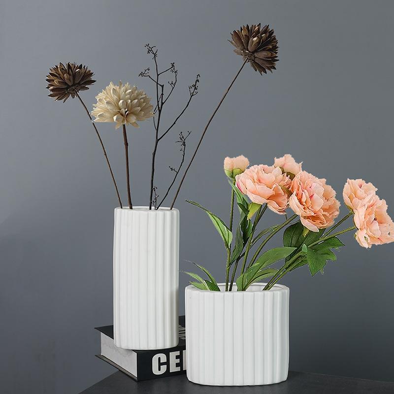 Nordic Style Creative Art Striped Ceramic Vase Porch Living Room Flower Insert Home Decoration Ornament