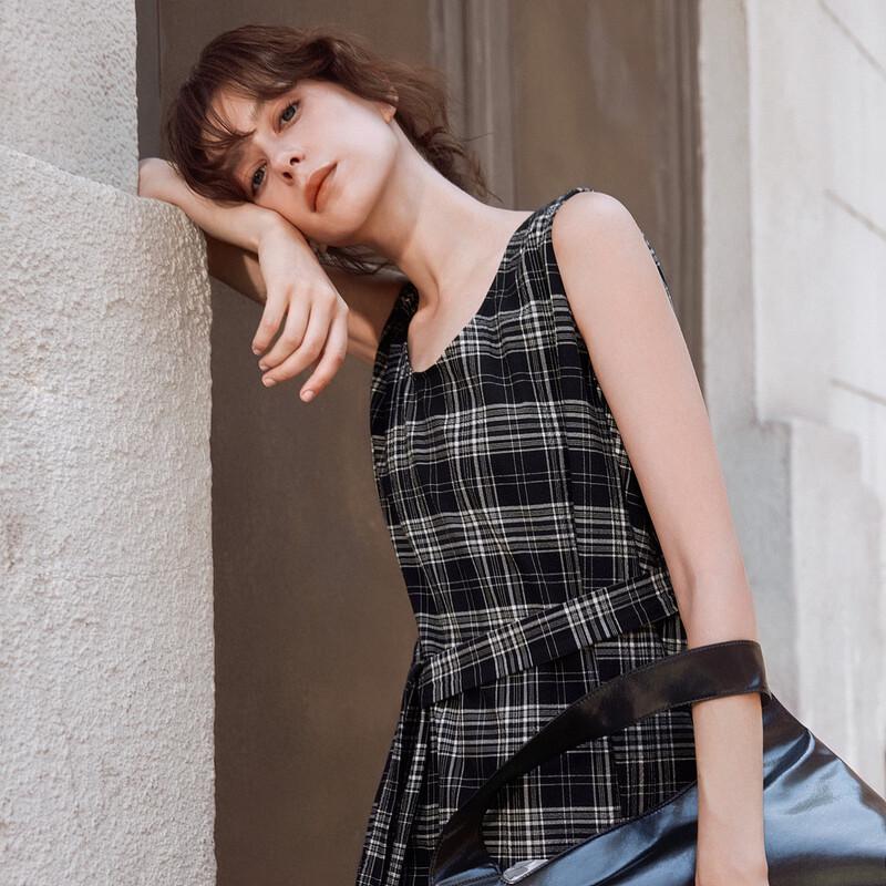 ELLE Vintage Plaid Sleeveless A-line Dress L