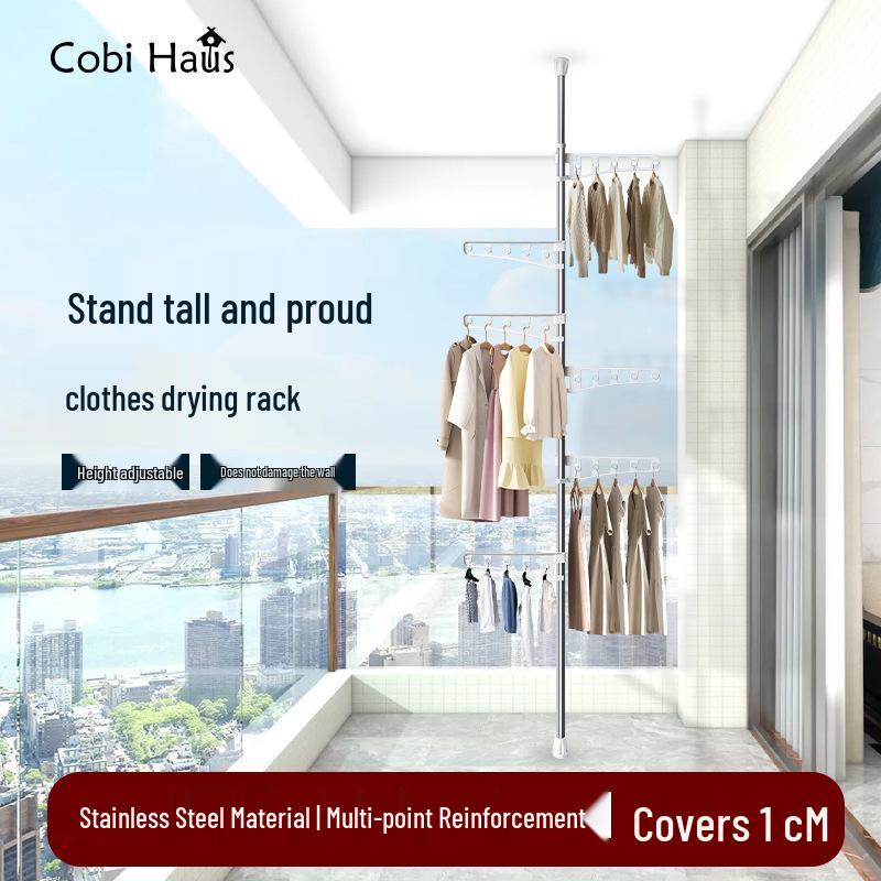 Indoor Retractable Floor-to-Ceiling Clothes Rack for Bedroom and Balcony