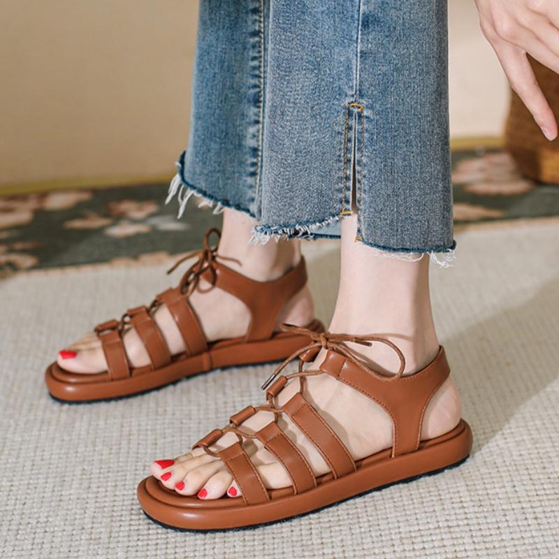 Fashion Women's Sandals Summer Elegant Woman Shoes Low Heels Flats Casual Gladiator White Fish Toe Women Sandals Shoes Woman 2025 Trend