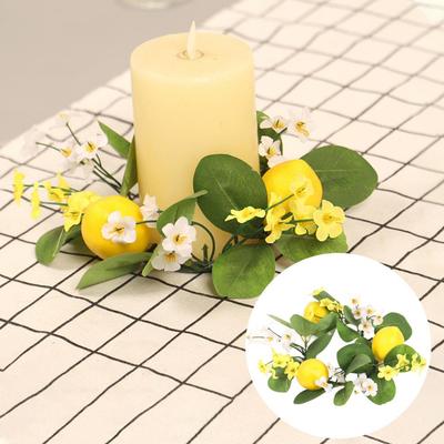 Zitronenblütenkranz, Kerzenring, künstliche Blätter, Frühlingsgrün, Girlande, Stumpenkerze, Heim, Hochzeit, Party, Tischdekoration