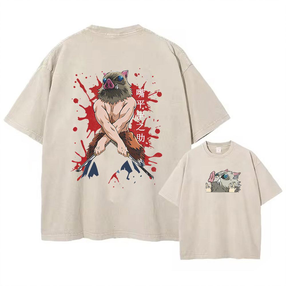 Unisex Anime Acid Washed Tshirts 100% Cotton Retro Harajuku Style Printed Wash Tshirts Oversize Sports And Leisure Hip Hop