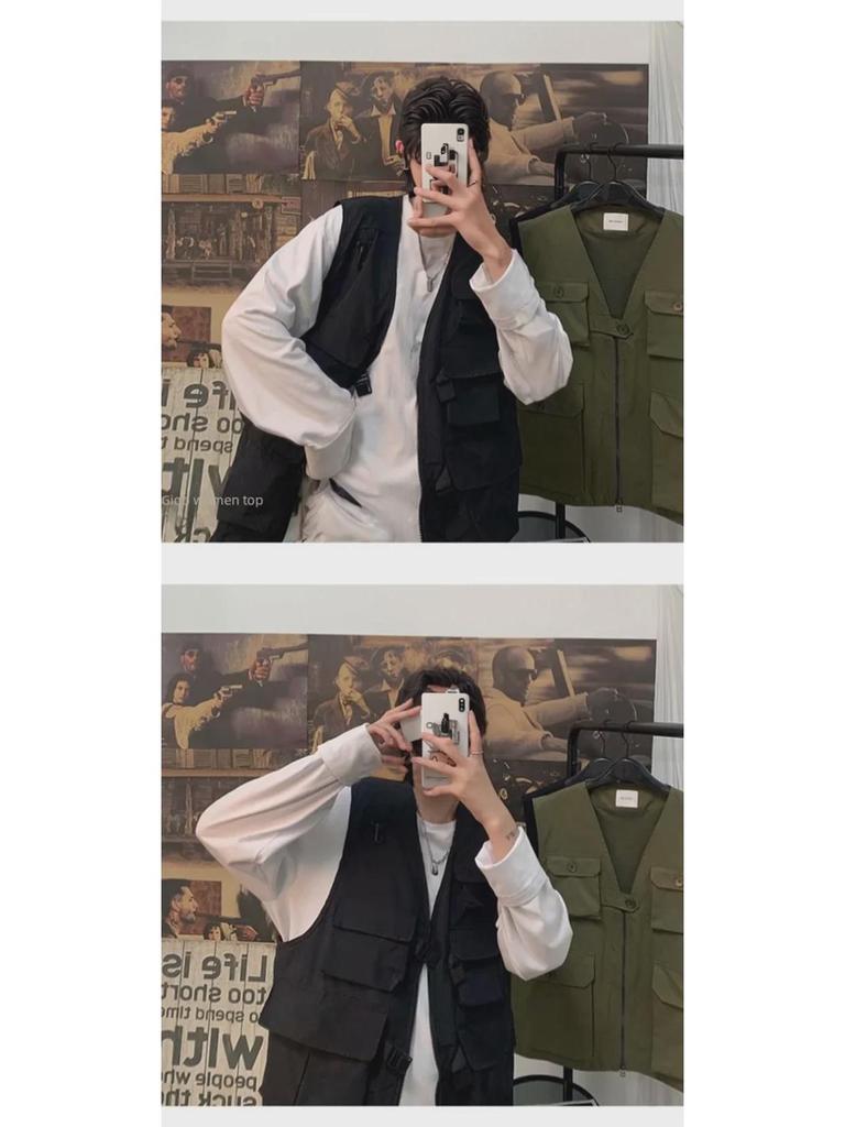 Men's Japanese Functional Outdoor Vest with Multi-Pocket Design