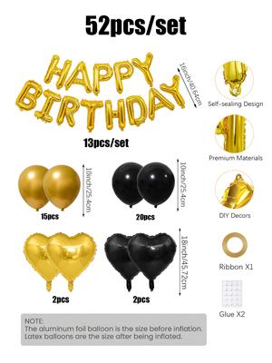 52 Stück goldene Happy Birthday Party-Ballons, Zahlen 0-9, für Geburtstagsfeier, Jubiläum, Abschlussfeier, Neujahr, Valentinstag