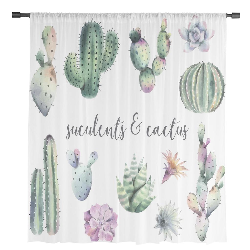Succulent Cactus Modern Tulle Curtains For Living Room Bedroom Home Kitchen Window Sheer Curtains