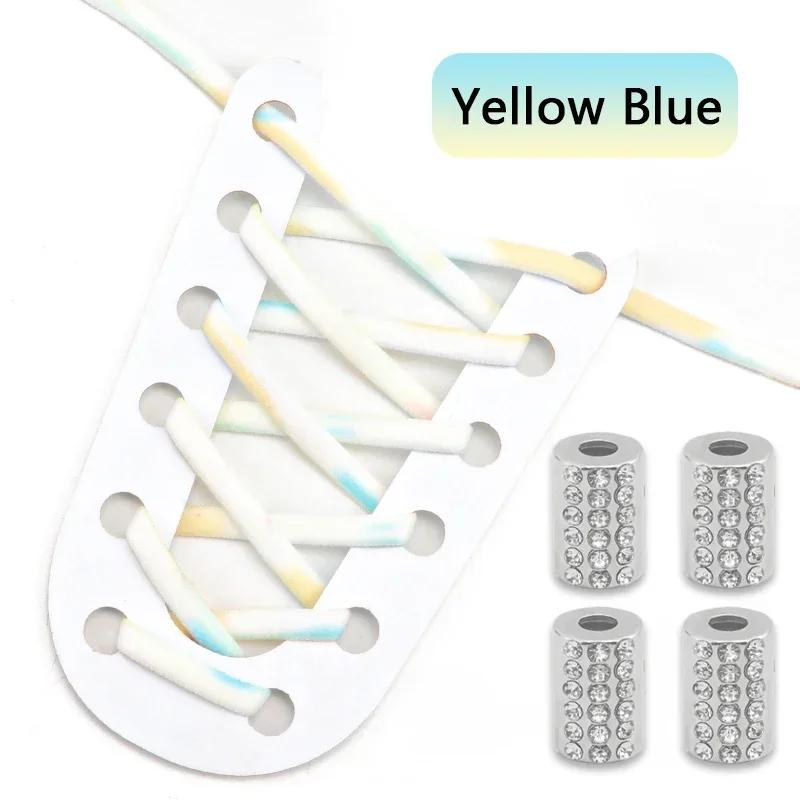 Elastic Round Printed Shoe Laces Diamond Metal Buckle No Tie Shoelaces Without Ties Shoelace for Sneakers Woman Man Shoestrings