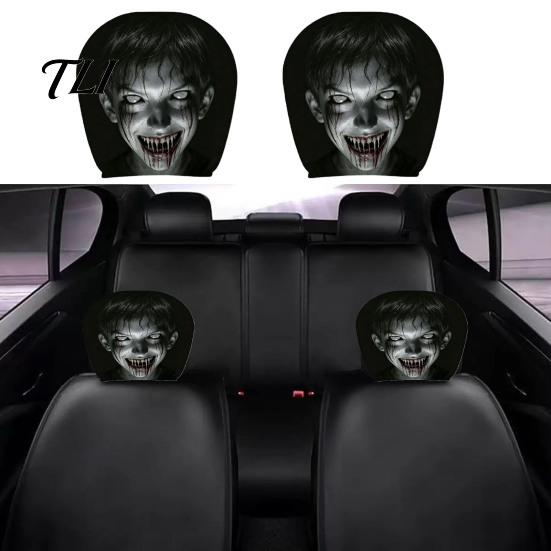 Fashionable Car Interior Decor 2Pcs Halloween Headrest Covers, Creepy Ghost Face Seat Durable Protector Protector, Breathable Auto for SUV Truck
