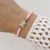 Handmade Rhinestone Inlay Braided Rope Bracelet for Women Boho Metal Turtle Charm Woven Chain Summer Party Jewelry Fashion Gift
