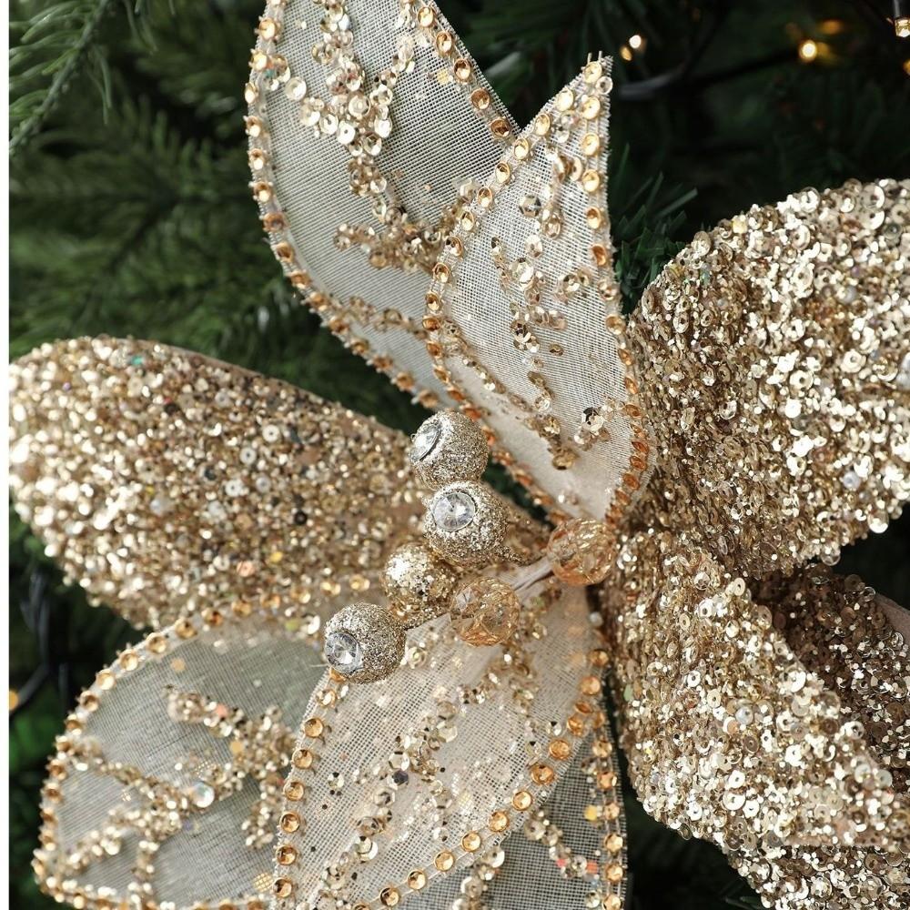 New 31CM Artificial Poinsettia Flower Sequins Sparkling Simulation Flowers Glitter DIY Christmas Flower Wedding Decoration
