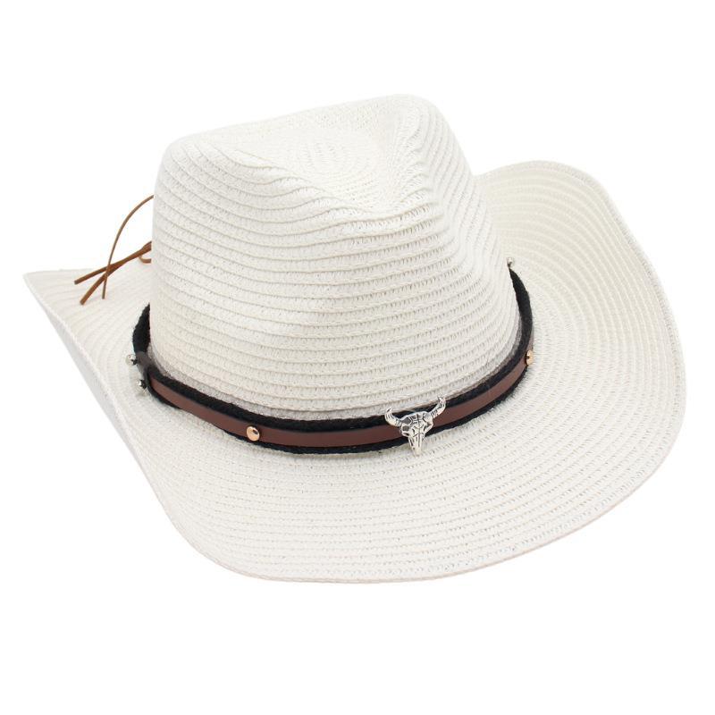 Western Cowboy Straw Hat Sun Hat Tibetan Bullhead Hat National Style Straw Knight Hat Sun Hat