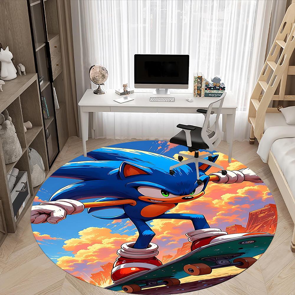 1pc Sonic Skateboarding Office Round Area Rug, Under Office Chairs Bedroom Living Room Home Decor A1022324