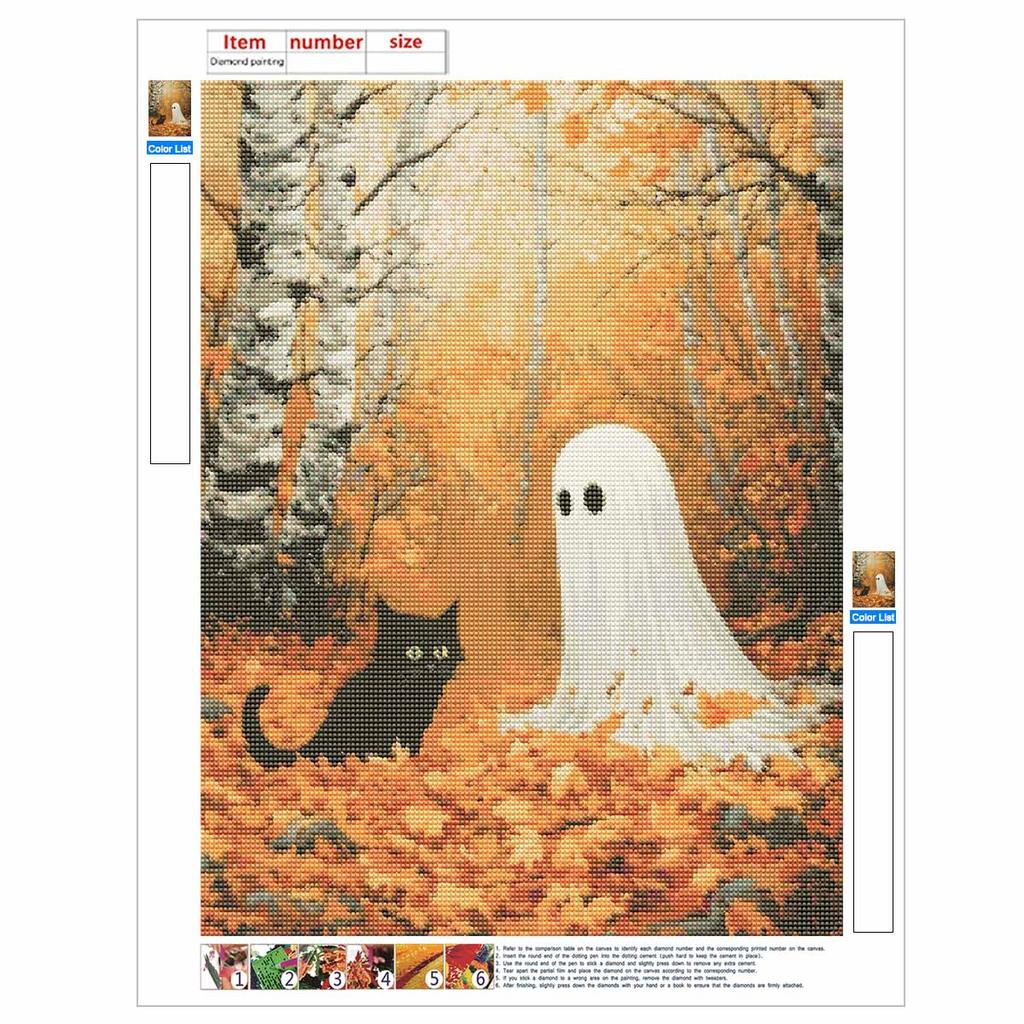 DIY Diamond Painting Canvas Autumn Birch Forest Cat And Spirit Design 5D Full Drill Art Creative Leisure Craft Home Decor