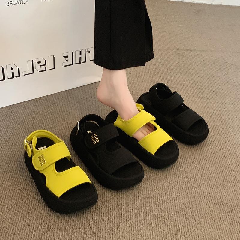 2025 summer new Velcro cloth slippers women's platform versatile fashion casual beach sandals
