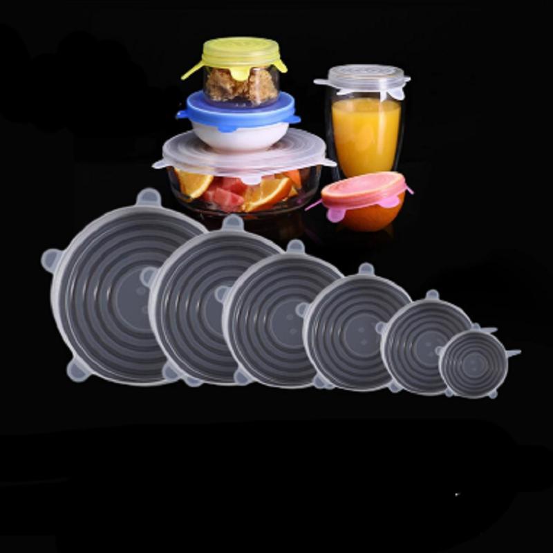 

6 шт. Силиконовые растягивающиеся крышки, Крышки для пищевых мисок, Многоразовые крышки для сохранения продуктов, Выдвижная многофункциональная крышка для сохранения свежести