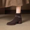 Krazing Pot Cow Suede Nubuck Round Toe Chunky Heels Chelsea Boots Size 43 Zipper Metal Flowers Women Platform Ankle Boots