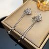 Flower Shaped Clip On Earrings with Long Tassel for Women