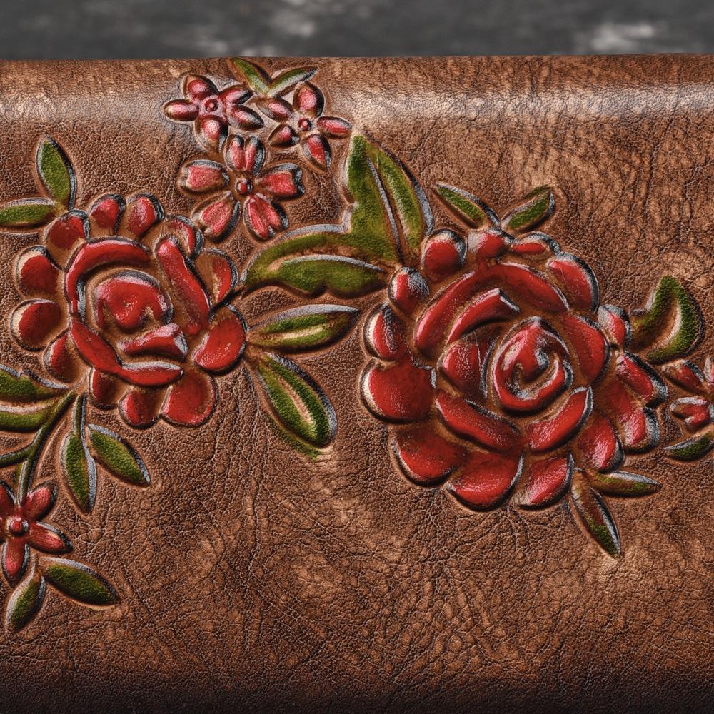 European and American Fashion Retro Tree High Leather Zipper Bag, Genuine Leather Top Layer Cowhide, Hand Polished Casual Handbag, Fashionable Wallet