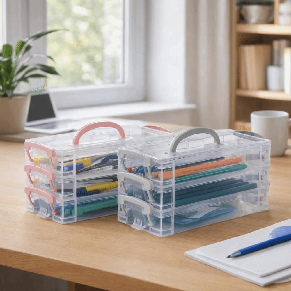Plastic Material Color Pen Storage Box Transparent Detachable Storage Case Stationery Organization