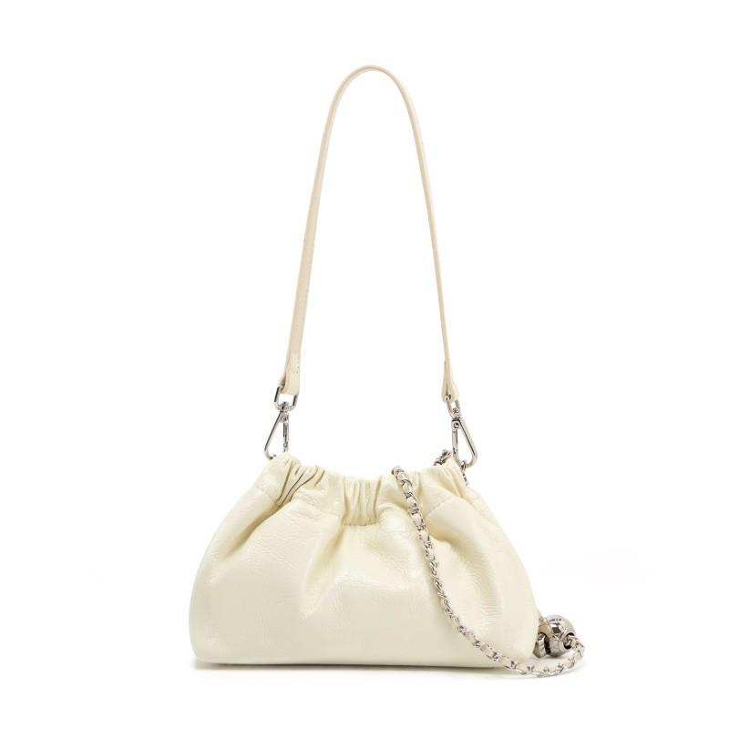 Little Golden Ball Chain Wrinkled Cloud Bag Handbill Shoulder Underarm Black Leather Design Unique Crossbody