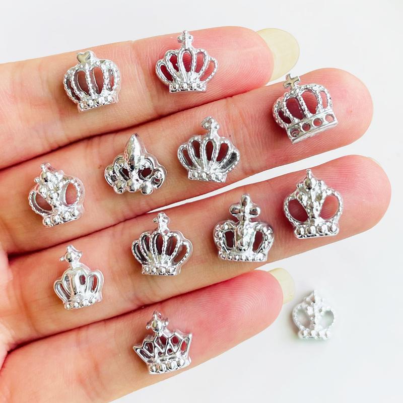 50 Pcs Mini Multiple Styles Of Silver Crowns Series Nail Art Flatback Resin Figurines Diy Atures Scrapbook Decor Crafts A137