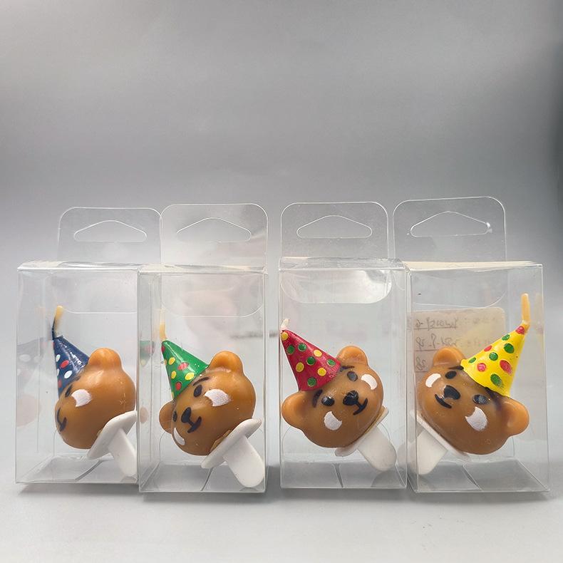 Cartoon Bear with Hat and Birthday Candle Creative Cute Christmas Hat and Panda Birthday Cake Decoration Candle