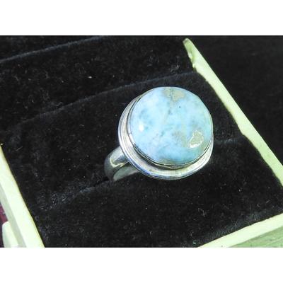 Natural Blue Larimar Solid 925 Sterling Silver Handmade Round Ring Size US-8 MK-33