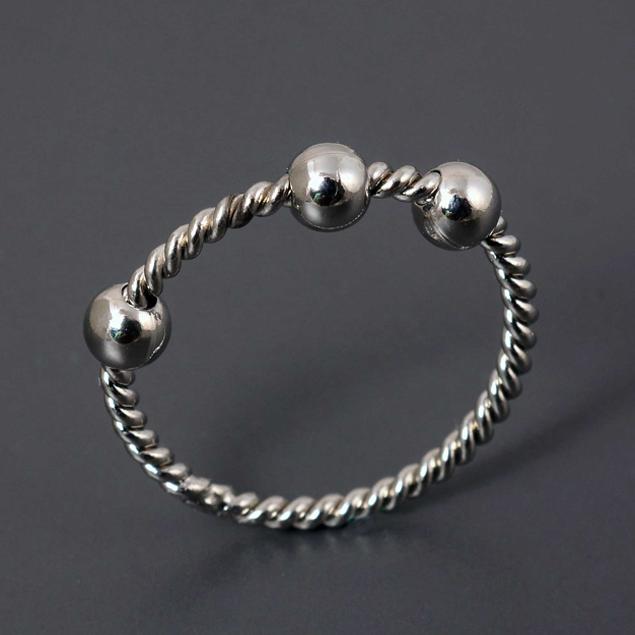 silver brass Silver 3 Bead Ring, Minimalist Fidget Ring, Handmade Anxiety Stress Relief Jewelry, Unisex Everyday Beaded Ring