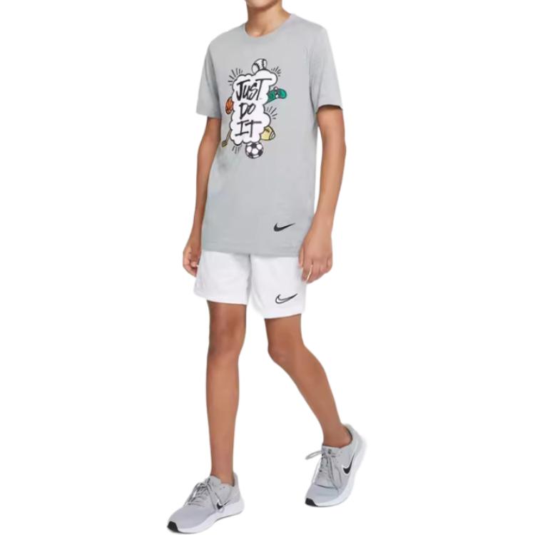 

Nike Футболка с круглым вырезом и коротким рукавом с принтом букв, детские топы Rolling-Grey DX9534-074 XL