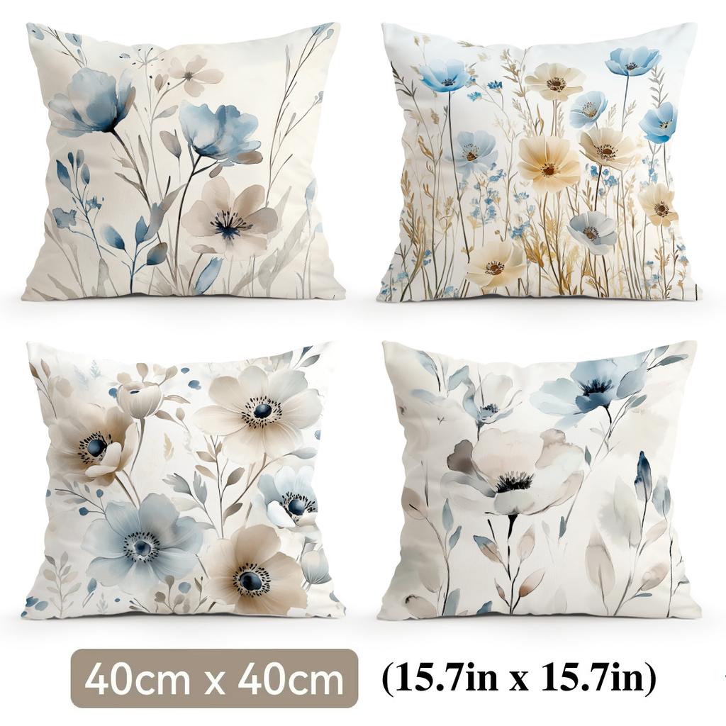 4 Pcs Minimalist Abstract Leaves Single-Sided Printed Pillowcase Cushion Cover,Suitable For Living Room,Bedroom,Car Decoration