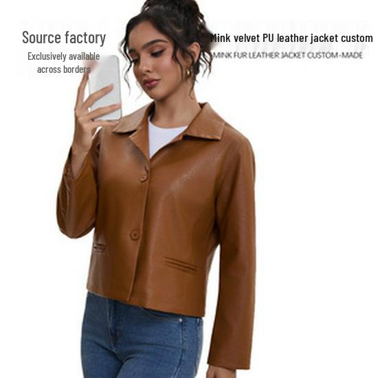 2025 Women's Retro Distressed Leather Jacket - Spring/Autumn Short Style with Motorcycle Lapel