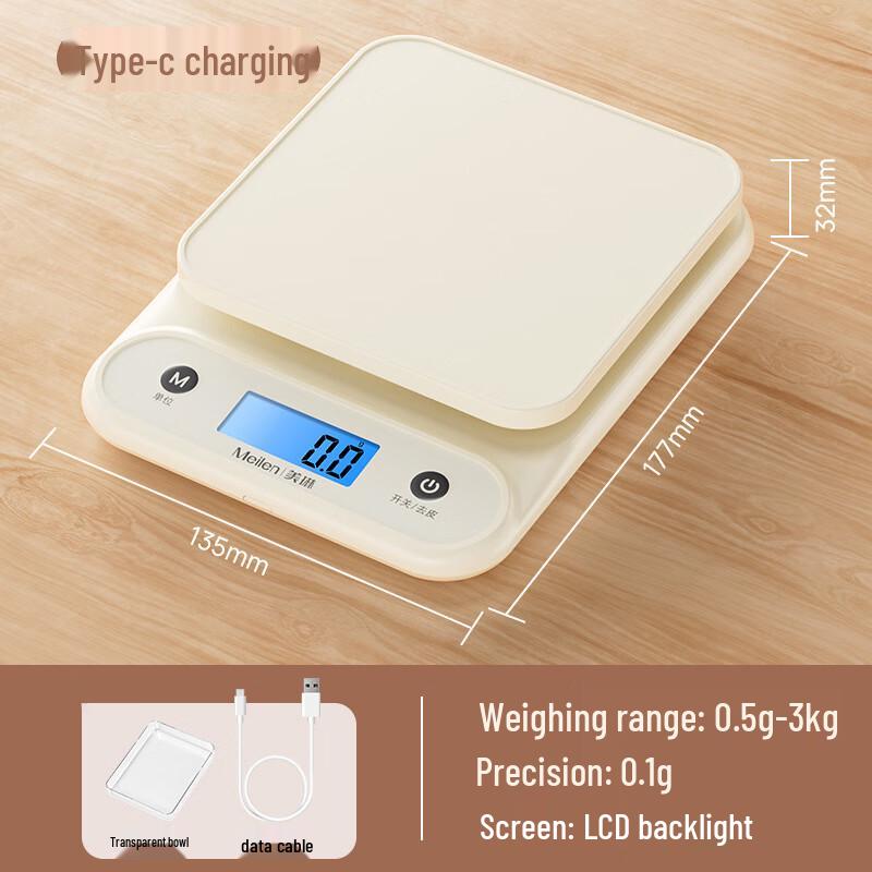 

Meilen High-Precision Digital Kitchen Scale with Transparent Bowl, 5kg/0.1g