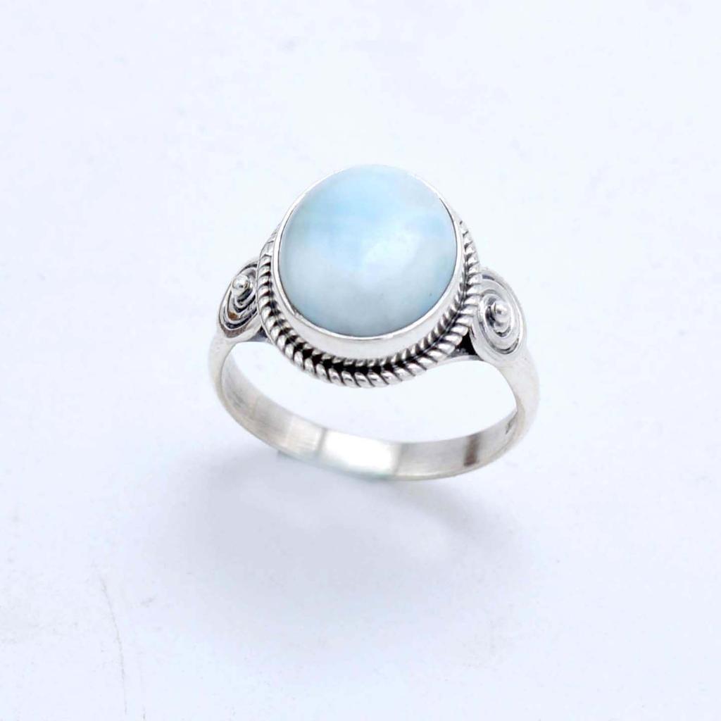 Larimar Gemstone 925 Silver Ring, Oval Larimar Handmade Women Ring, Gift For Her Anniversary, Statement Silver Ring